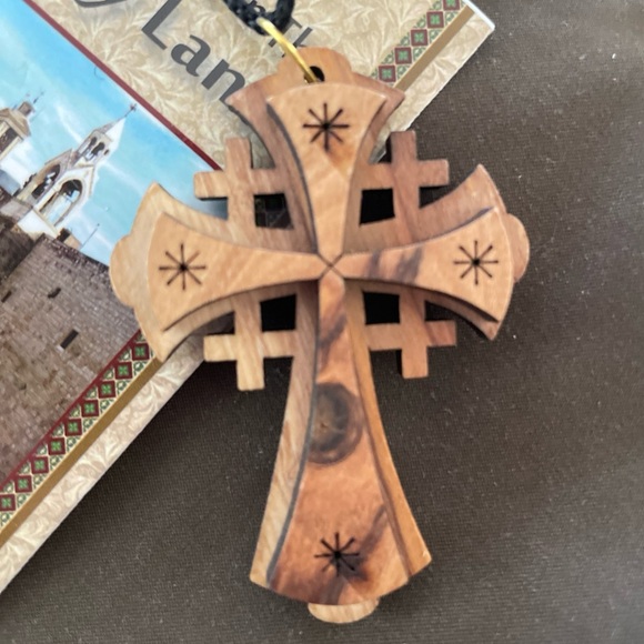 Olive Wood Hand Carved Cross Necklace pendant ornament - Bethlehem The Holy Land - Picture 5 of 7